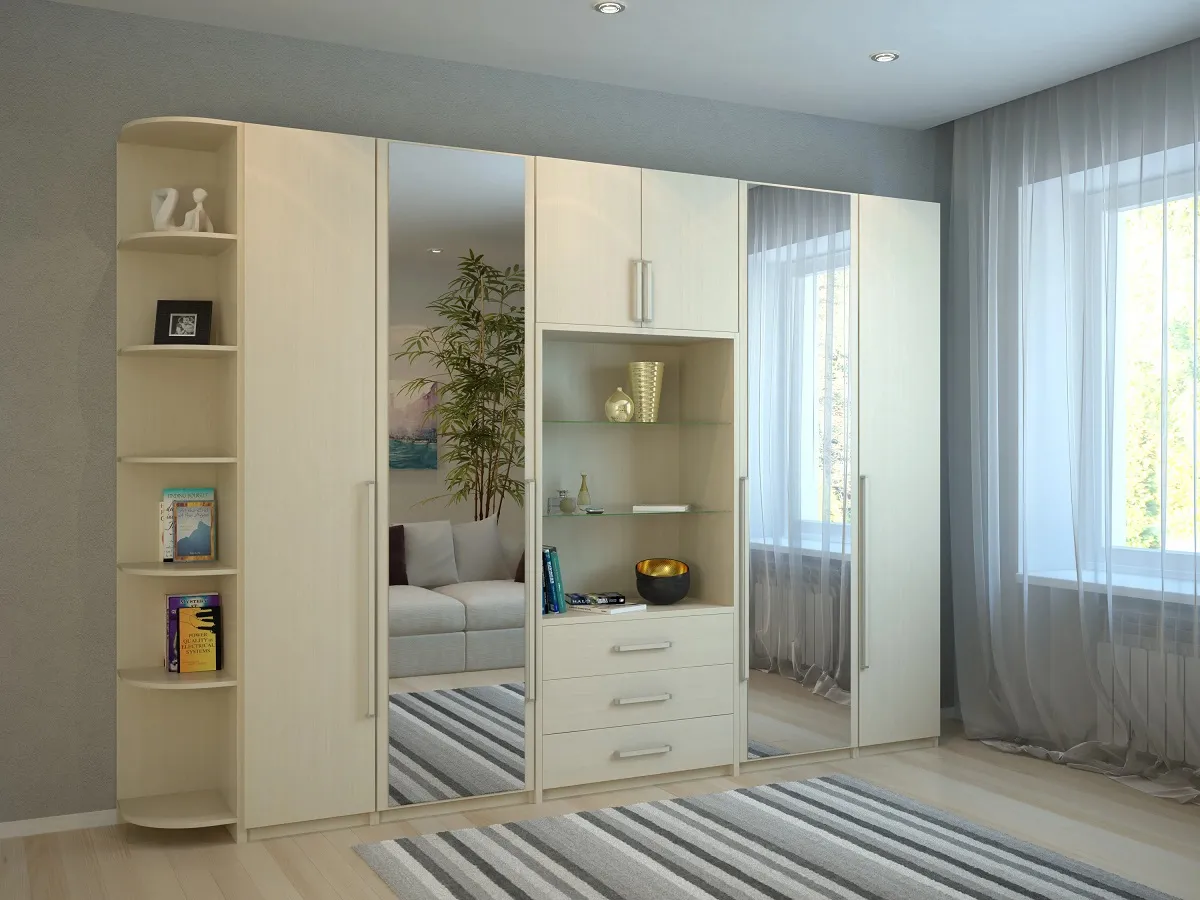 Роникон: Распашной шкаф ЛДСП Сосна Аланд полярная Зеркало серебро арт 7754, фото 1